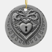 Silver Heart Lock-ornament Keramisch Ornament (Voorkant)