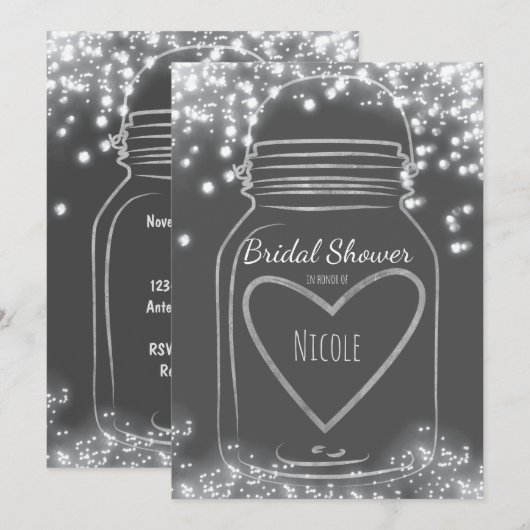 Silver Heart Mason Jar & Sparkle Lights ELKE KLEUR Kaart (Voorkant / Achterkant)