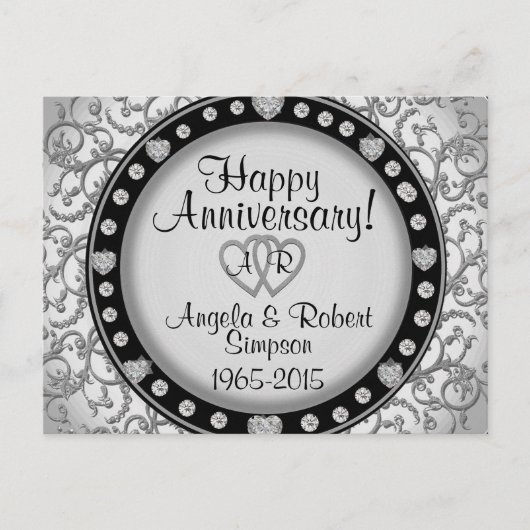 Silver Heart Monogram | Uitnodiging tot Jubileum (Voorkant)