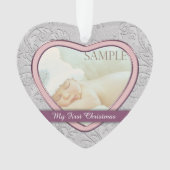 Silver Heart Pink Baby Girl Eerste Kerstmis Ornament (voorkant)