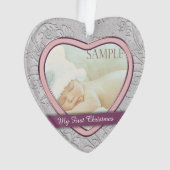 Silver Heart Pink Baby Girl Eerste Kerstmis Ornament (voorkant)