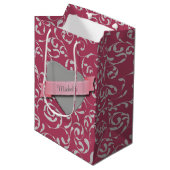 Silver Heart Pink Damask gepersonaliseerd Medium Cadeauzakje (Voorkant Gekanteld)