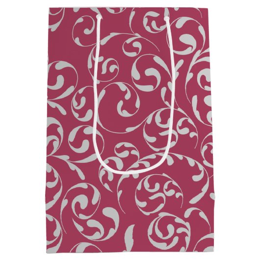 Silver Heart Pink Damask gepersonaliseerd Medium Cadeauzakje (Achterkant)