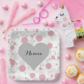 Silver Heart Pink Vrijgezellenfeest Polka Dots Par Papieren Bordje (Feest)