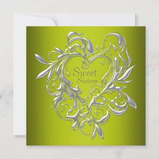 Silver Heart Sage Green Sweet Sixteen Birthday Kaart (Voorkant)