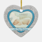 Silver Heart Swirl Baby First Kerstman Keramisch Ornament (Voorkant)