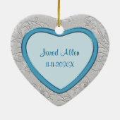 Silver Heart Swirl Baby First Kerstman Keramisch Ornament (Achterkant)