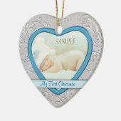 Silver Heart Swirl Baby First Kerstman Keramisch Ornament (Links)