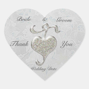 Silver Heart Wedding Bedankt Hart Sticker