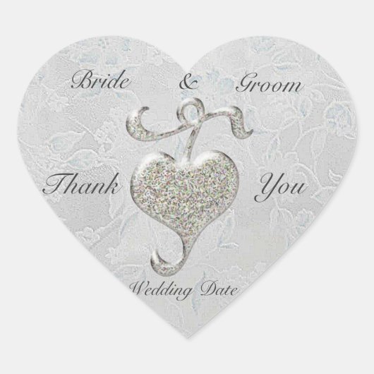 Silver Heart Wedding Bedankt Hart Sticker (Voorkant)