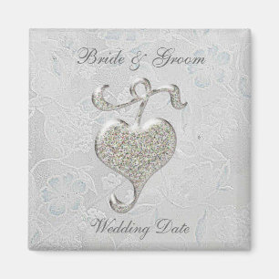Silver Heart Wedding Favor Magnet