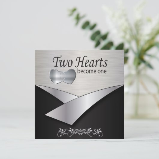 Silver Heart Wedding Invitation Kaart (Staand voorkant)