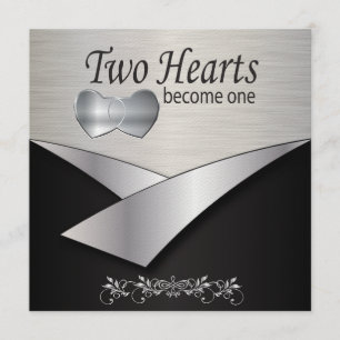 Silver Heart Wedding Invitation Kaart