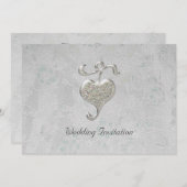 Silver Heart Wedding Invitation Kaart (Voorkant / Achterkant)