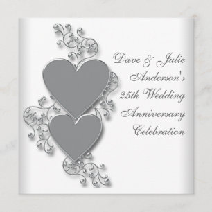 Silver Hearts 25th Wedding Jubileum Party Kaart