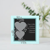 Silver Hearts Blauwgroen Silver 25th Jubileum Part Kaart (Staand voorkant)