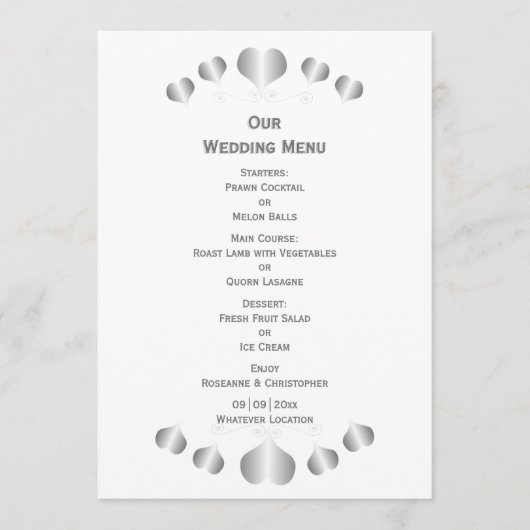Silver Hearts Design Wedding Menu (Voorkant)