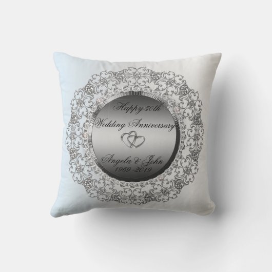Silver Hearts Diamonds 50th Wedding Jubileum Kussen (Achterkant)
