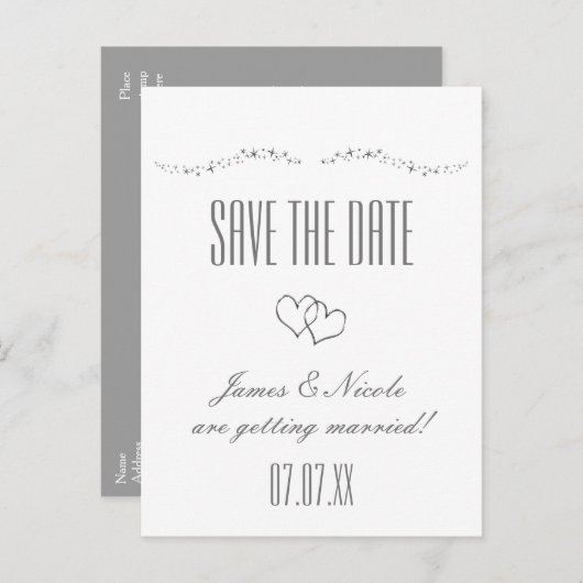 Silver Hearts en Sparkle Wedding Briefkaart van de (Voorkant / Achterkant)