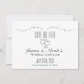 Silver Hearts en Sparkle Wedding sparen de Datum K Save The Date (Voorkant)
