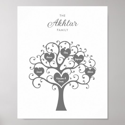 Silver Hearts Family Tree Poster (Voorkant)