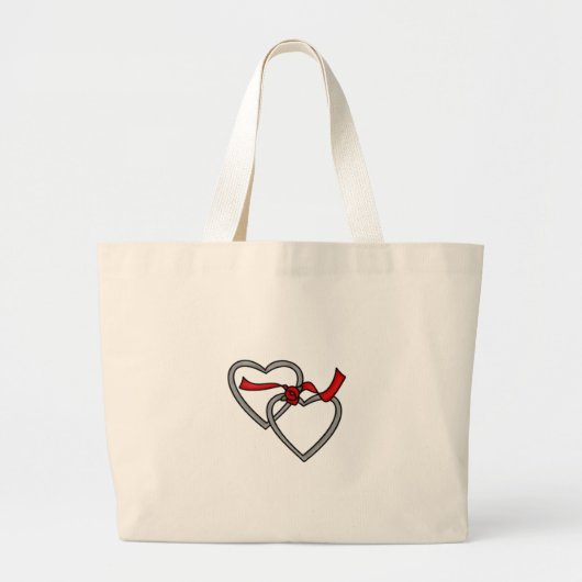 Silver Hearts Red Ribbon Bag Grote Tote Bag (Voorkant)