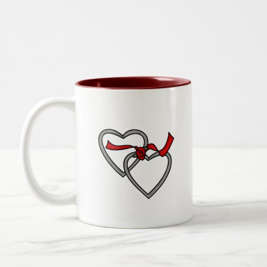 Silver Hearts Red Ribbon Mok (Links)