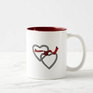 Silver Hearts Red Ribbon Mok
