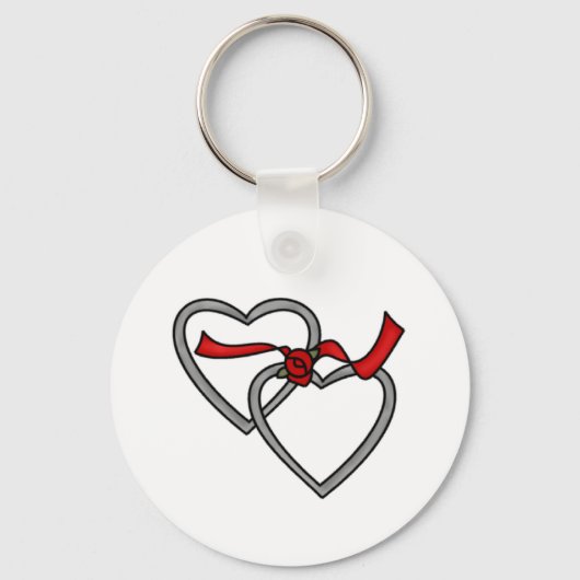 Silver Hearts Red Ribbon Sleutelhanger (Voorkant)