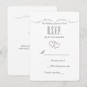 Silver Hearts & Sparkle Wedding RSVP Kaart (Voorkant / Achterkant)