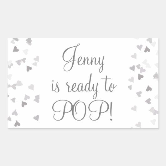Silver Hearts Ze is klaar om te Poppen Baby shower Rechthoekige Sticker (Voorkant)