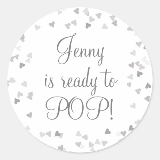 Silver Hearts Ze is klaar om te Poppen Baby shower Ronde Sticker (Voorkant)