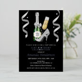 Silver Heels en Champagne Women's Birthday Folie Uitnodiging (Staand Voorkant)