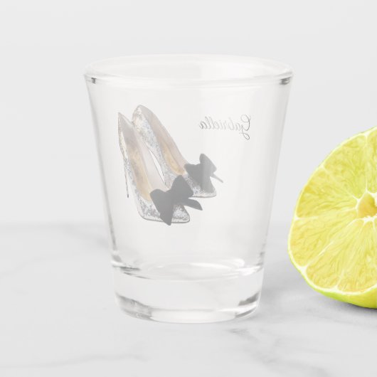 Silver High Heels Black Bow Shot Glas (Achterkant)