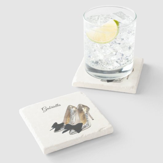 Silver High Heels Black Bow Stenen Onderzetter (Zijkant)