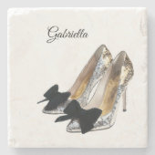 Silver High Heels Black Bow Stenen Onderzetter (Voorkant)