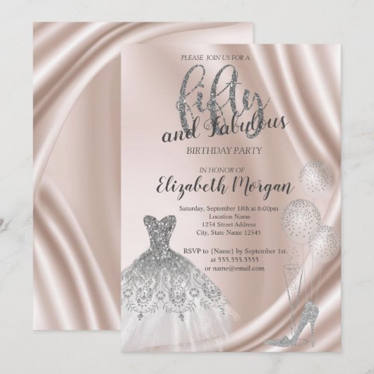 Silver High Heels Dress 50th Birthday Party Kaart (Voorkant / Achterkant)