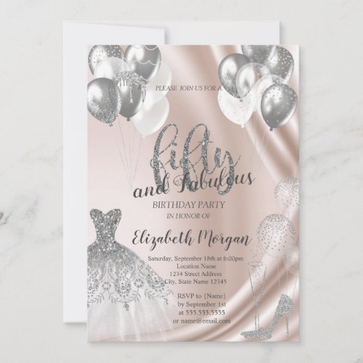 Silver High Heels Dress Balloons 50th Birthday Kaart (Voorkant)