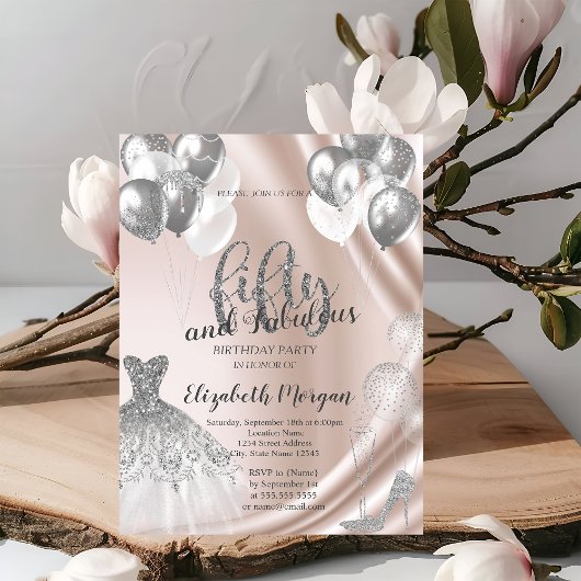 Silver High Heels Dress Balloons 50th Birthday Kaart