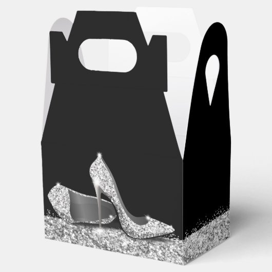 Silver High Heels Glitter Confetti Elegant Black Bedankdoosjes (Geopend)