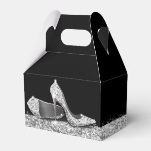 Silver High Heels Glitter Confetti Elegant Black Bedankdoosjes