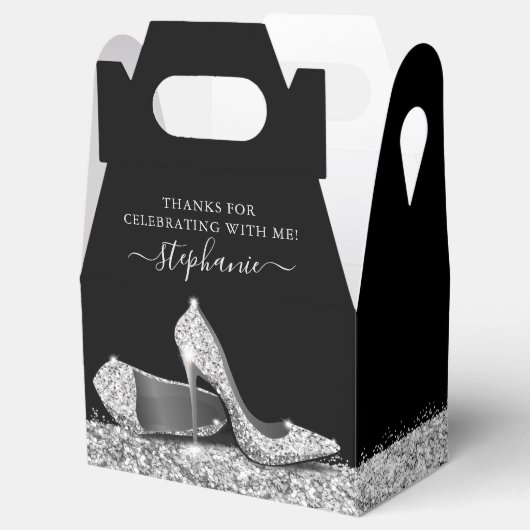 Silver High Heels Glitter Elegant Black Hartelijk  Bedankdoosjes (Geopend)
