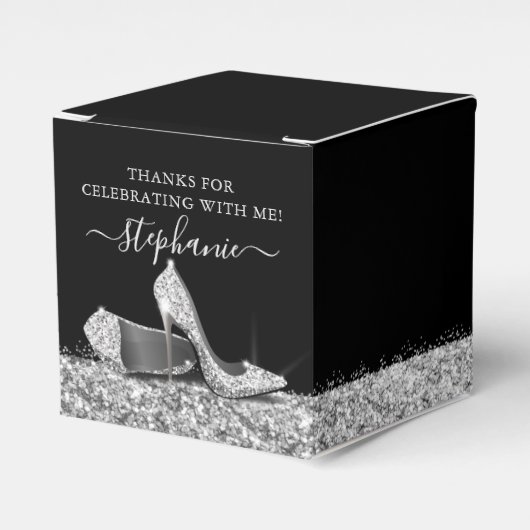 Silver High Heels Glitter Glam Birthday Party Bedankdoosjes (Voorkant Zijde)