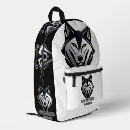 Silver Highlights op een Dark Abstract Wolf Form Bedrukte Rugzak