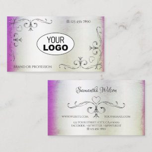 Silver hoeken en Logo Paarse roze Shimmer Visitekaartje