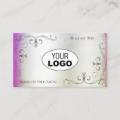 Silver hoeken en Logo Paarse roze Shimmer Visitekaartje (Voorkant)