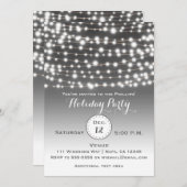 Silver Holiday Christmas String Lights Uitnodiging (Voorkant / Achterkant)