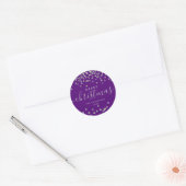 Silver Holiday Kerstmis Glitter Confetti Paars Ronde Sticker (Envelop)