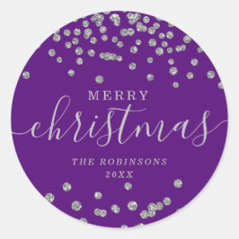 Silver Holiday Kerstmis Glitter Confetti Paars Ronde Sticker