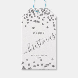 Silver Holiday Kerstmis Glitter Confetti White Cadeaulabel